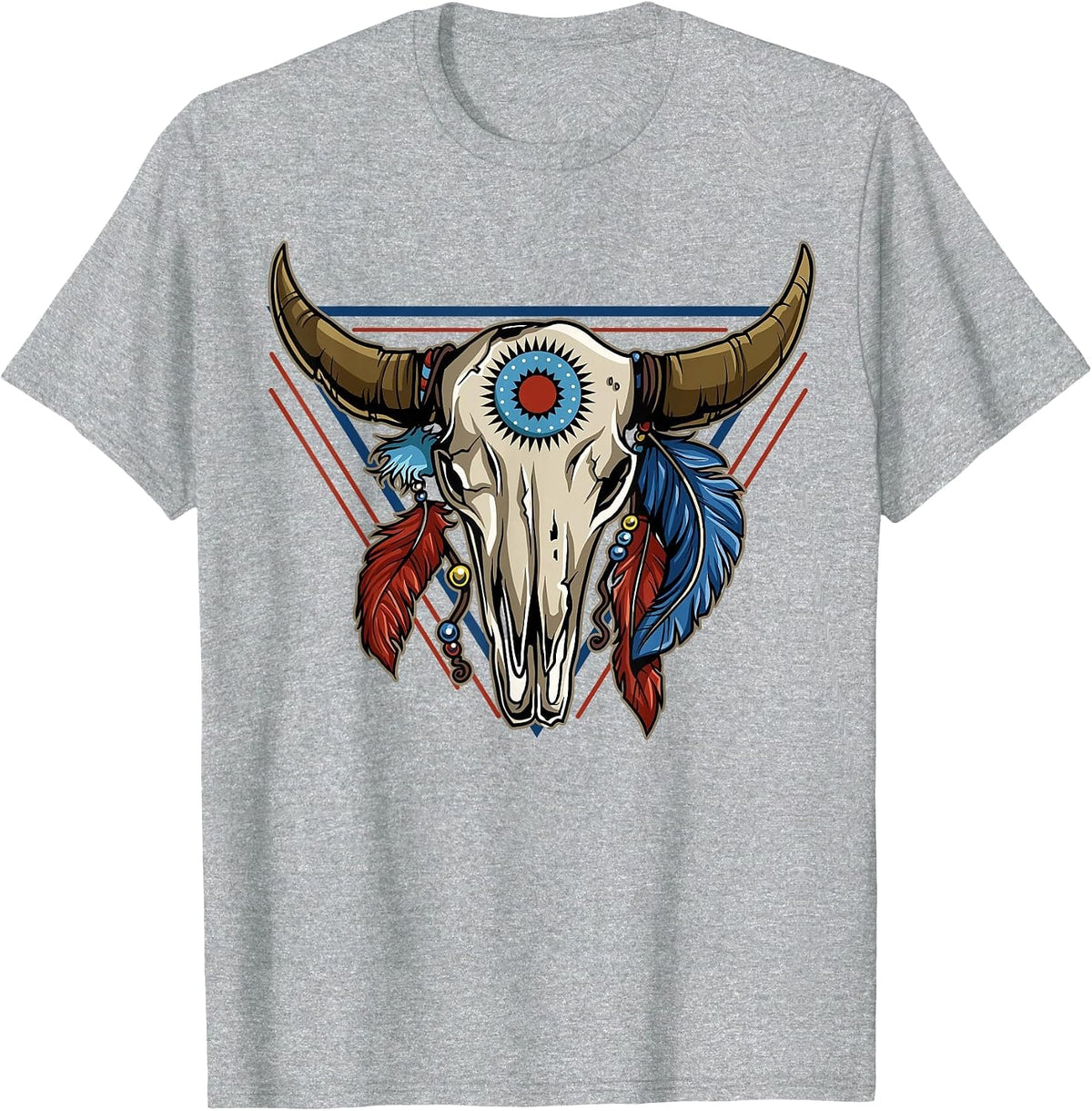 Buffalo Skull Native American Tribe Totem T-Shirt - Heather Grey