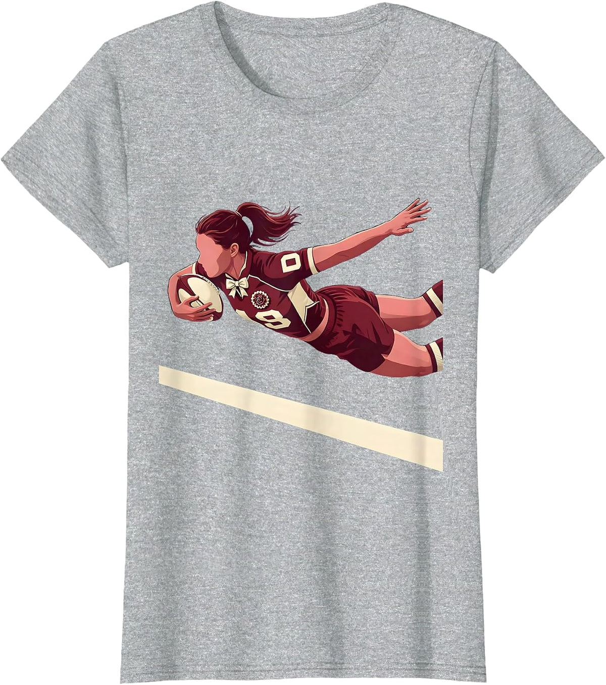Women's Rugby Try Line Dive Graphic Tee T-Shirt - Heather Grey