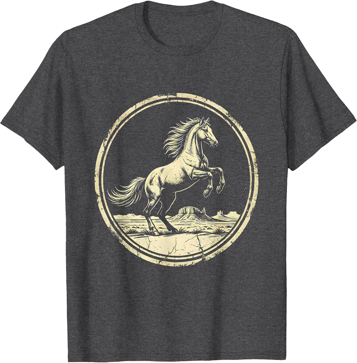 Men's Rearing Horse Desert Mesa Western Graphic T-Shirt - Dark Heather Grey