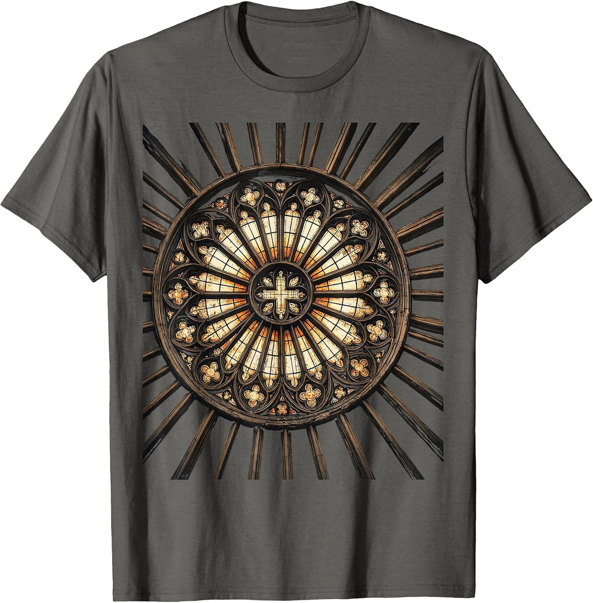 Men's Stained Glass Window Radiant Beams Christian Art T-Shirt - Asphalt Grey