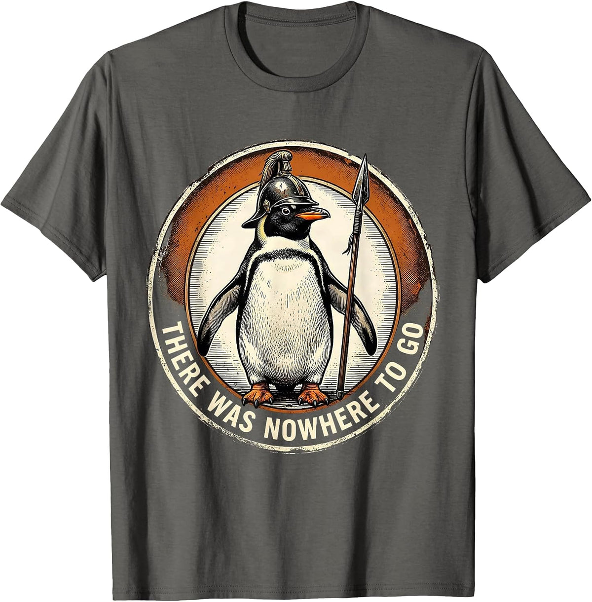Men's There Was Nowhere To Go Vintage Funny Penguin Martial Arts T-Shirt - Asphalt Grey