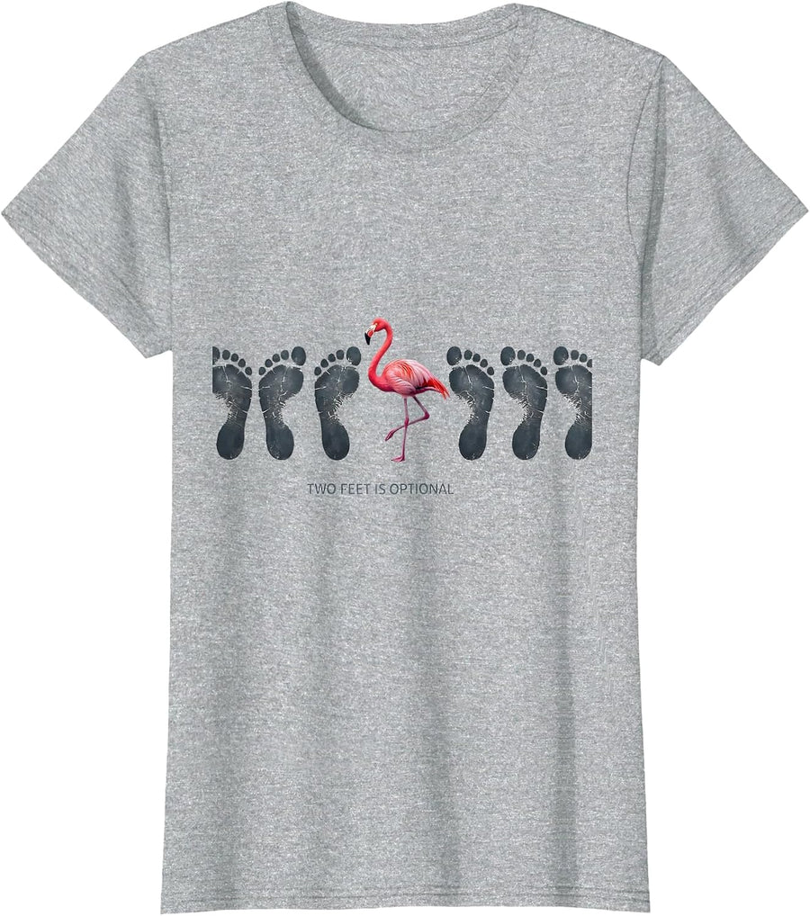 Two Feet Is Optional Minimalist Flamingo Novelty Humor Gift T-Shirt - Heather Grey