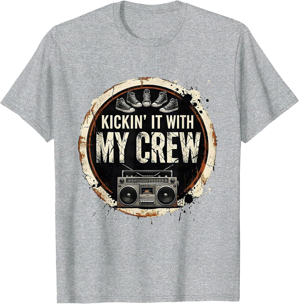 Men's Kickin It With My Crew Distressed Funny Family Reunion T-Shirt - Heather Grey