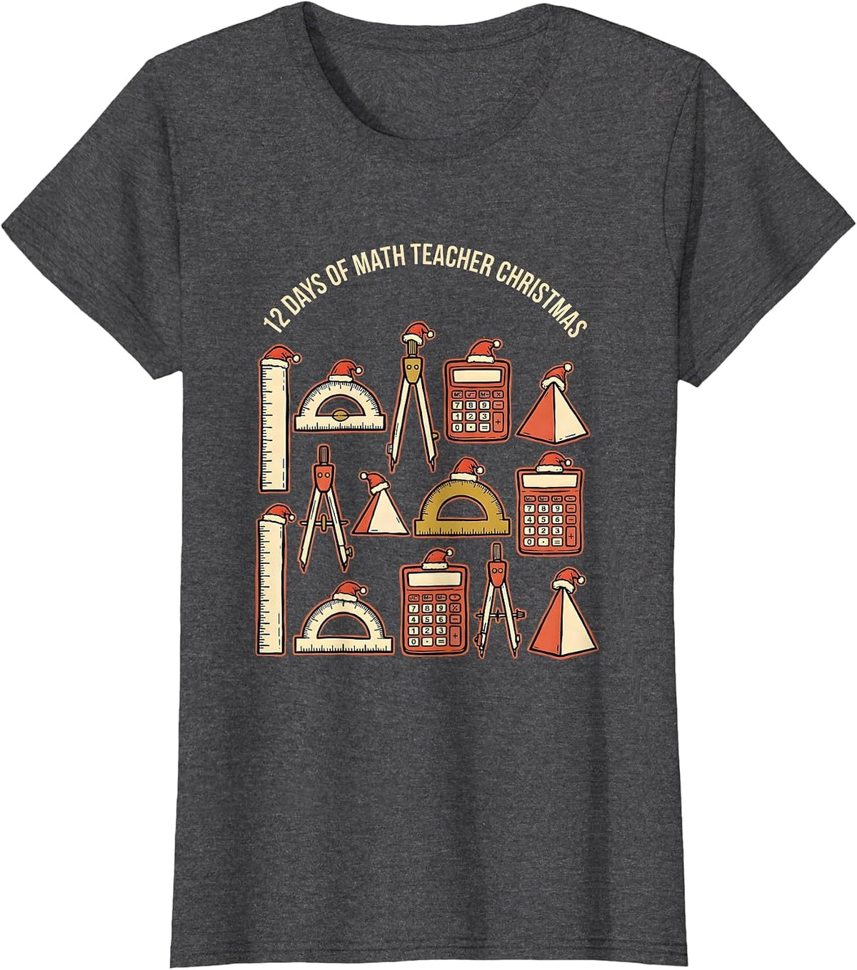 Women's 12 Days of Math Teacher Christmas Funny Math Teacher Gift T-Shirt - Dark Heather Grey