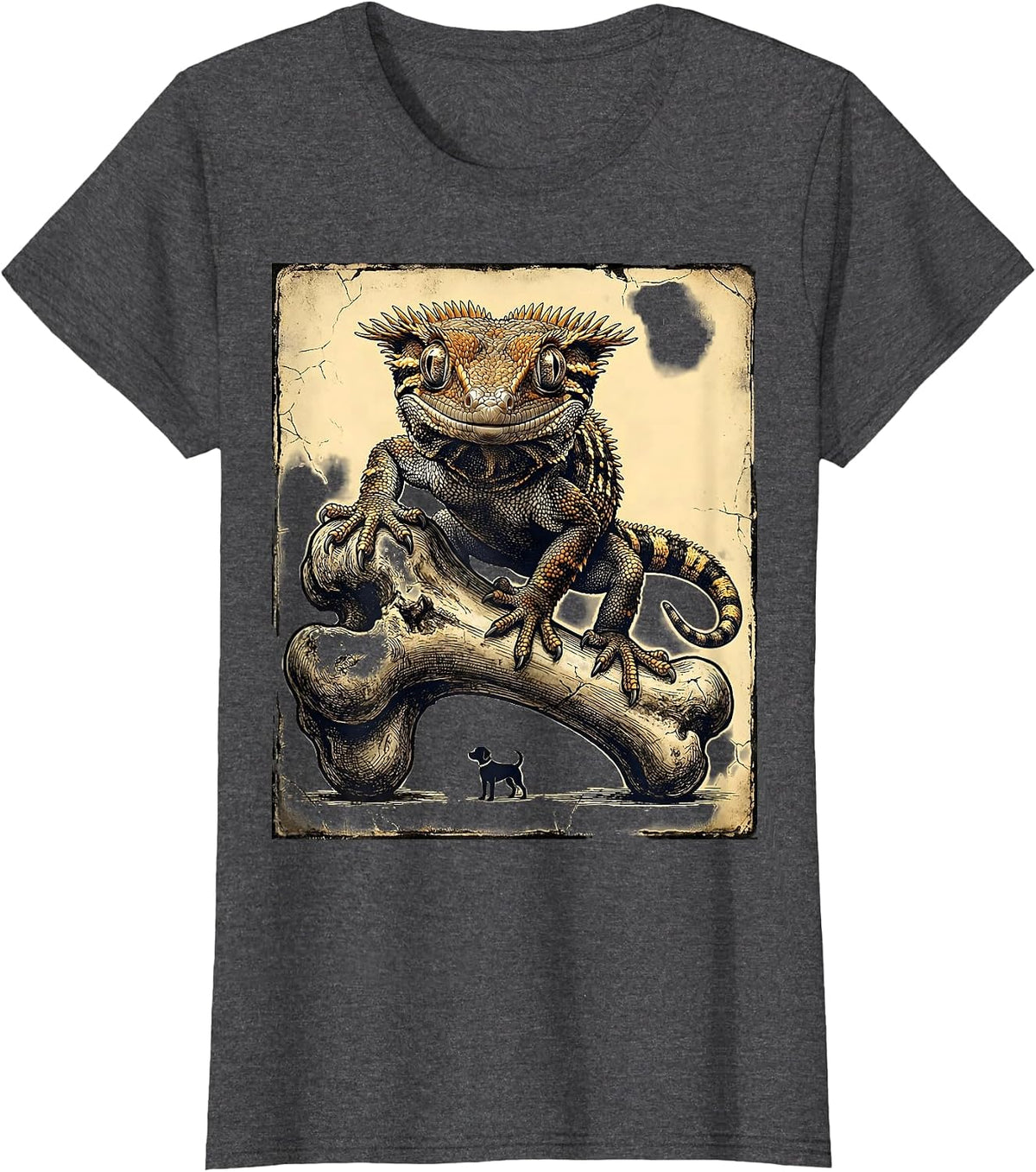Women's Crested Gecko Distressed Reptile Lover Gift T-Shirt - Dark Heather Grey