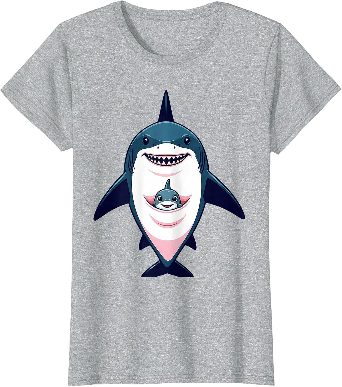Women's Mommy Shark Kangaroo Pouch Baby Graphic T-Shirt - Heather Grey