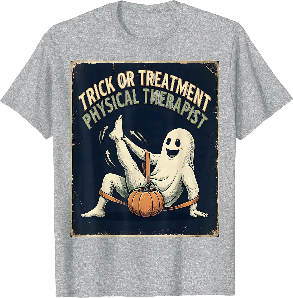 Men's Trick Or Treatment Physical Therapist Vintage Halloween PT T-Shirt - Heather Grey