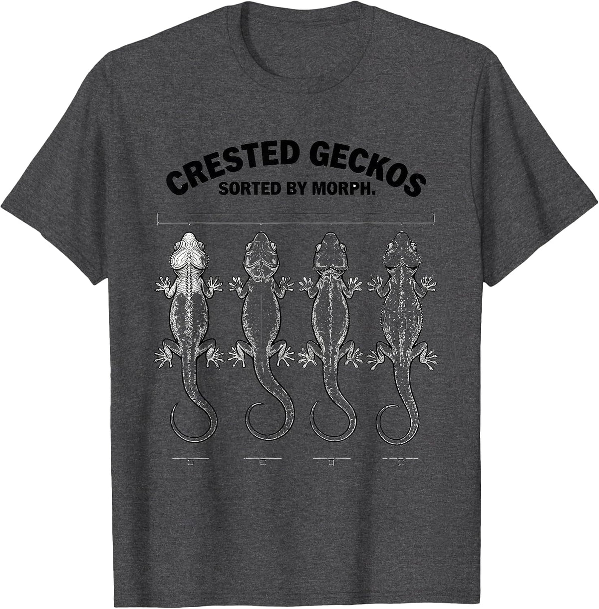 Men's Crested Geckos Sorted By Morph Reptile Lover Herpetology T-Shirt - Dark Heather Grey