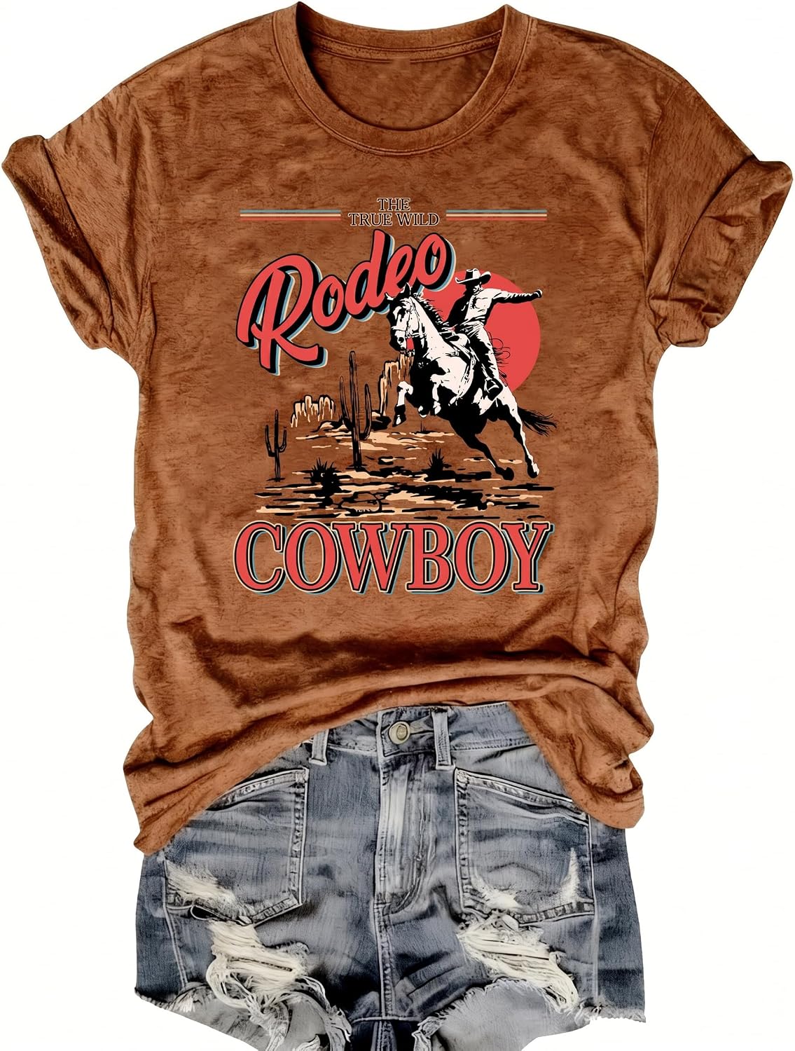 Cowgirl Shirts for Women Western Cowboy Graphic T Shirt Country Concert Tee Tops Boho Aztec Rodeo Outfit - Brown-rodeo