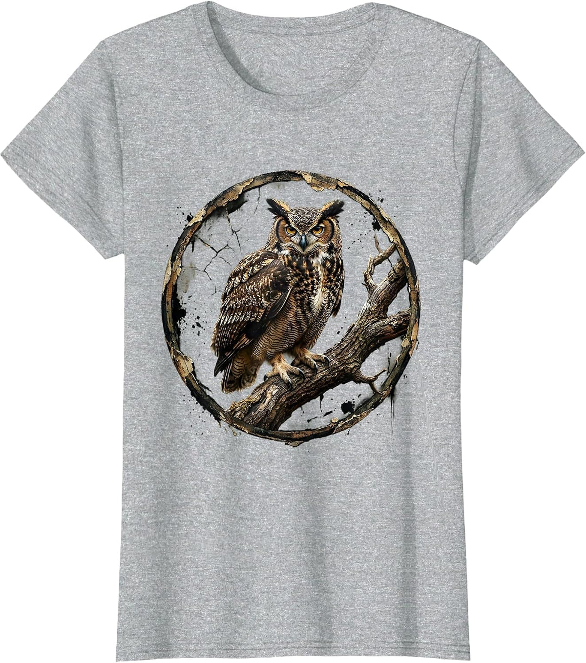 Women's Camo Owl Perched on Branch Nature Design T-Shirt - Heather Grey