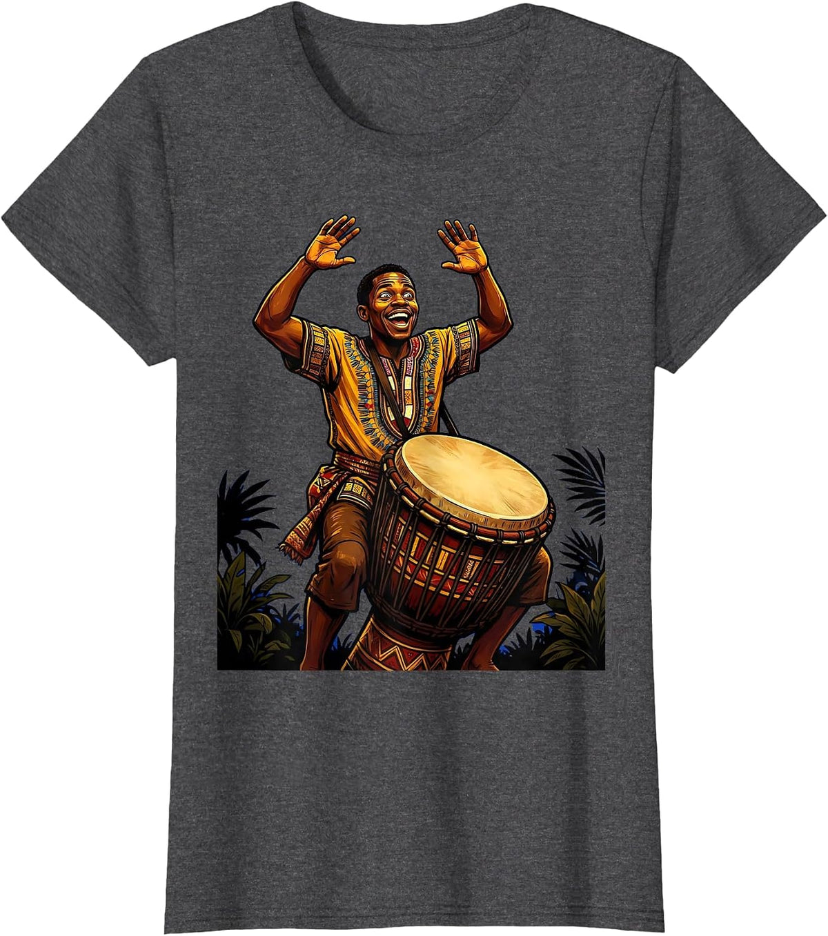 Women's Garifuna Drummer Honduras Cultural Art T-Shirt - Dark Heather Grey