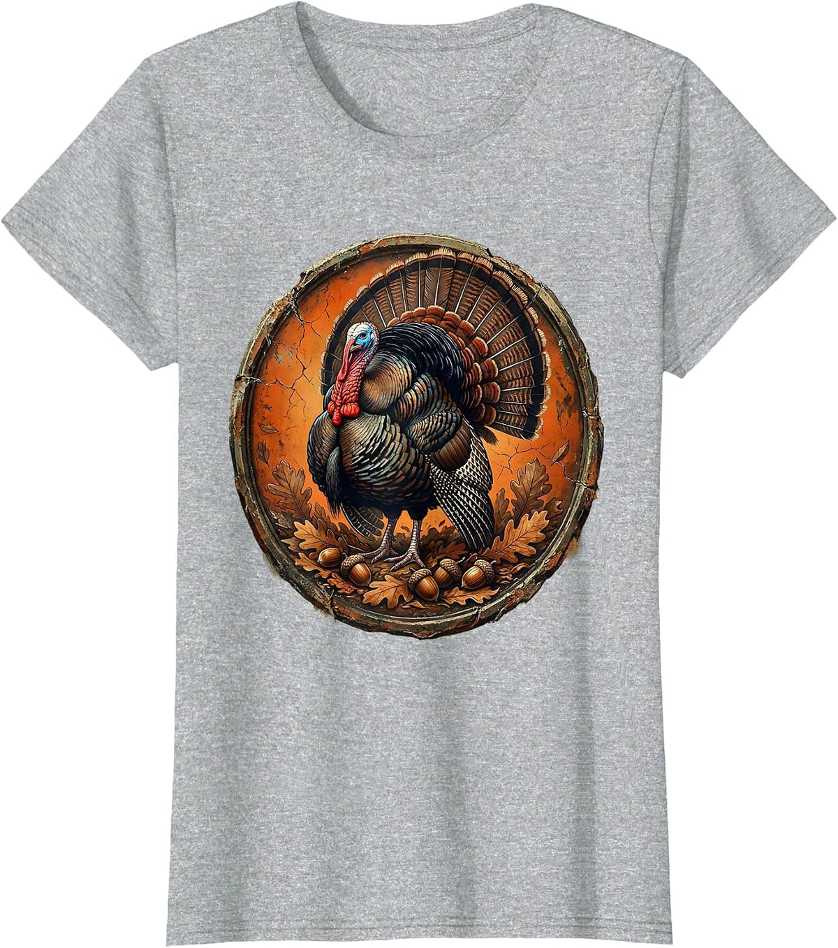 Women's Camo Turkey Strut Autumn Leaves Hunting Design T-Shirt - Heather Grey