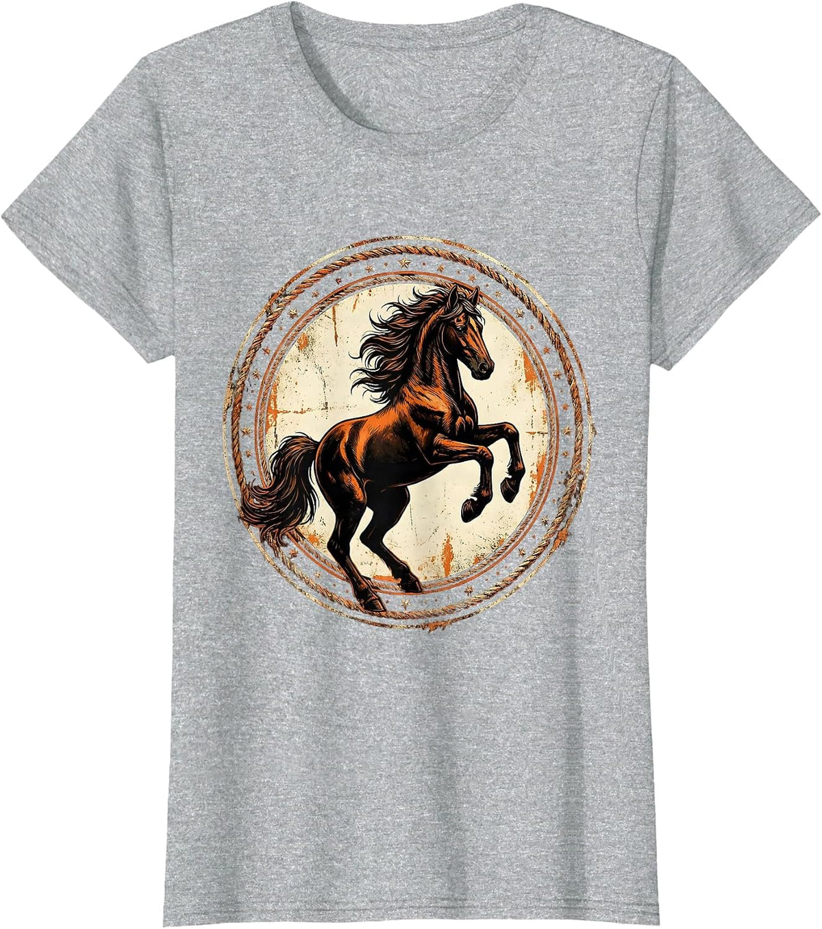 Rearing Horse Rodeo Graphic Design T-Shirt - Heather Grey