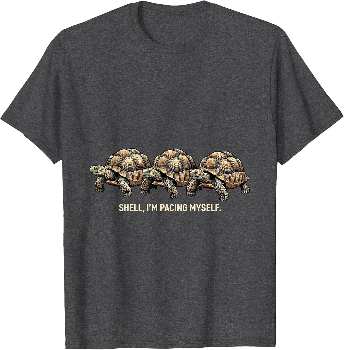 Men's Shell I'm Pacing Myself Distressed Funny Turtle Lover T-Shirt - Dark Heather Grey