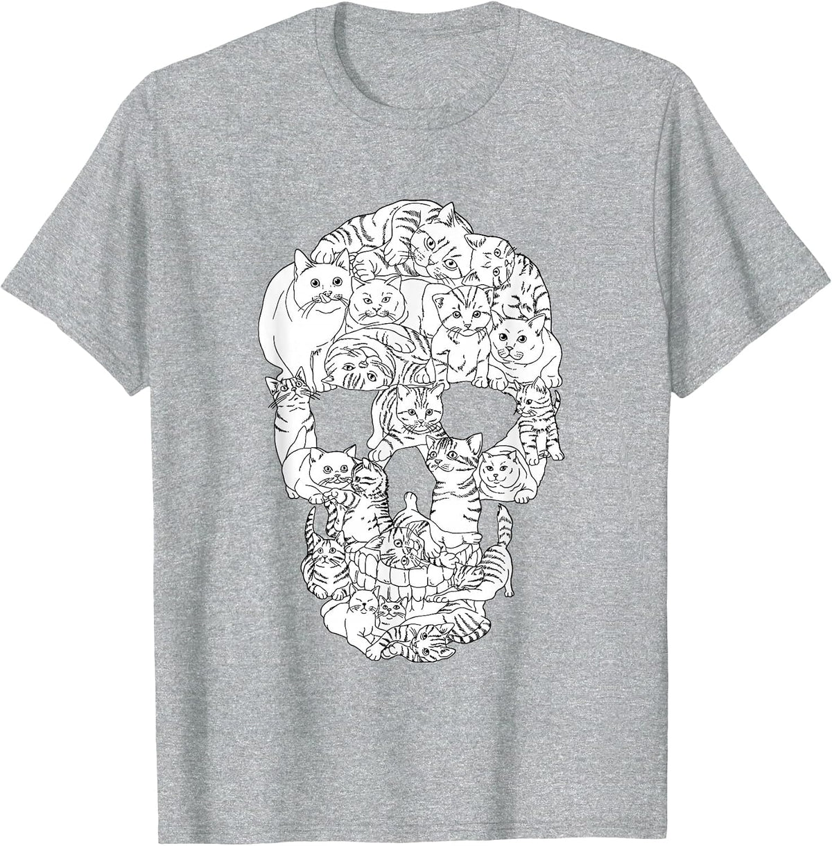 Cat Skull Kitty Skeleton Halloween Emo Goth Punk Girl Teens T-Shirt - Heather Grey
