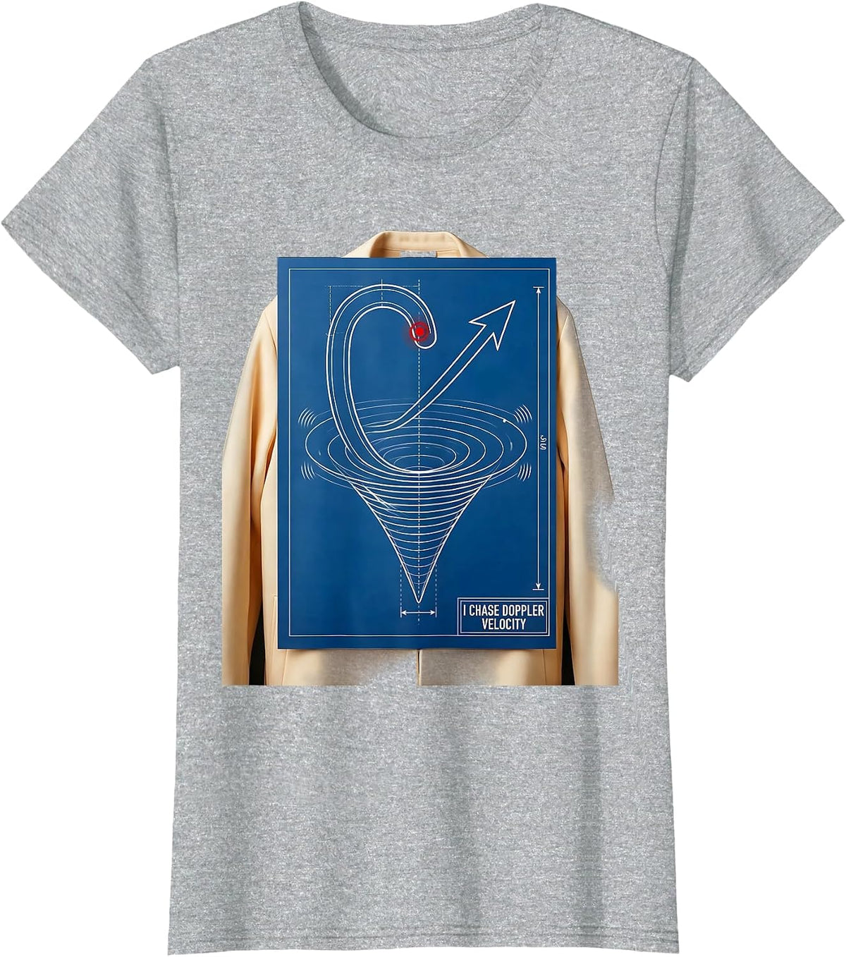 Women's I Chase Doppler Velocity Technical Blueprint Storm Chaser T-Shirt - Heather Grey