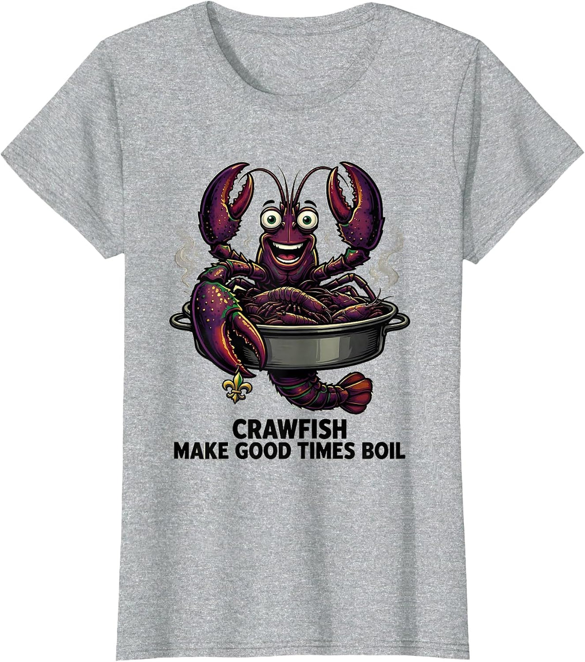 Women's Crawfish Make Good Times Boil Cartoon Mardi Gras Party T-Shirt - Heather Grey