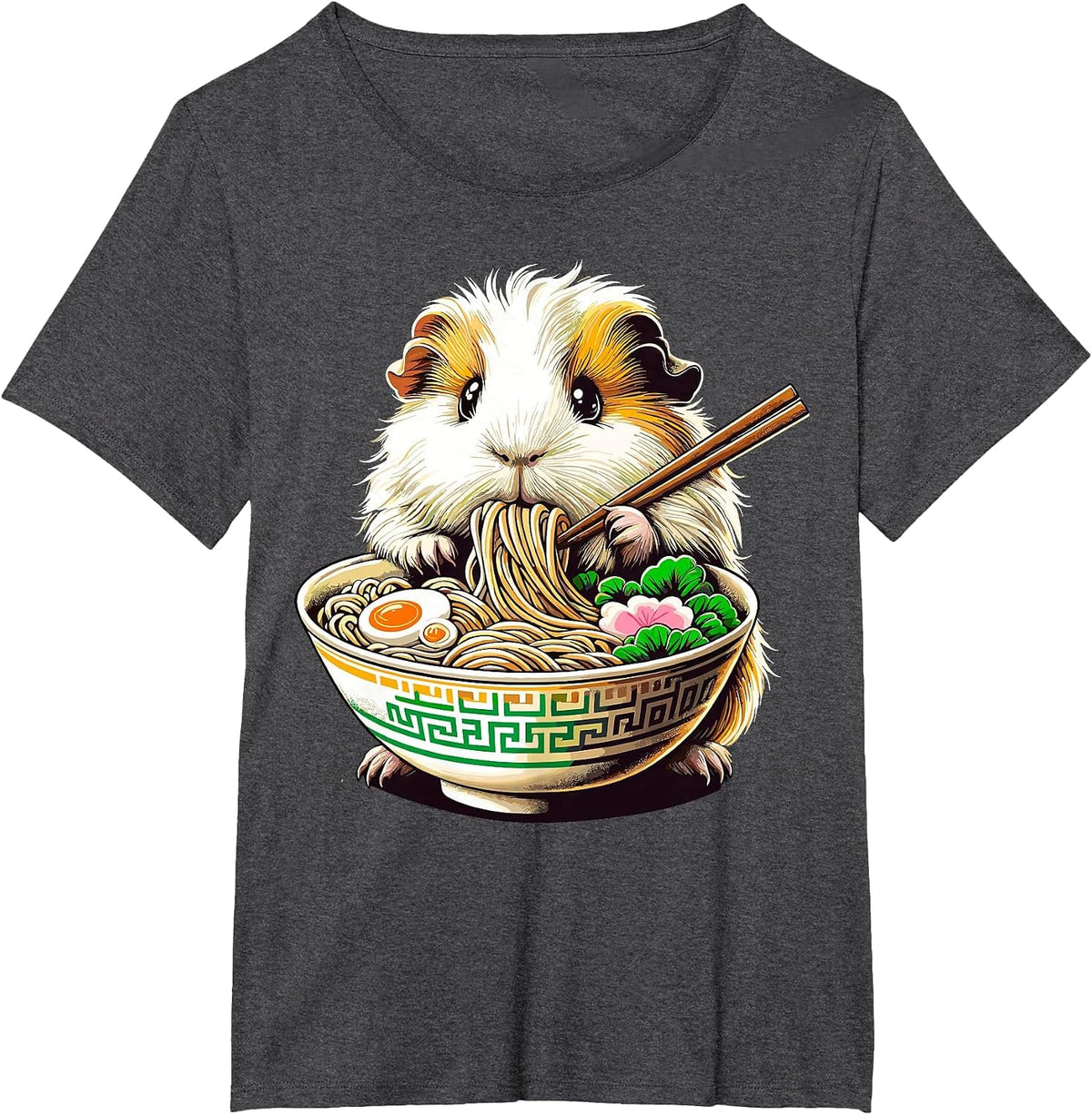 Guinea Pig Eating Japanese Ramen Kawaii Guinea Pig T-Shirt - Dark Heather Grey