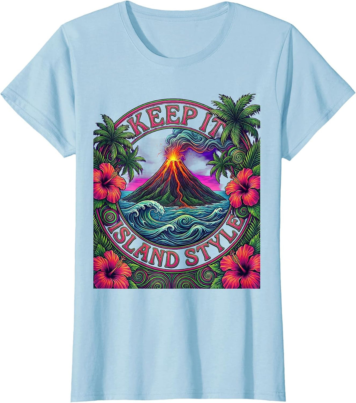 Keep It Island Style Hawaiian Graphic Design T-Shirt - Baby Blue