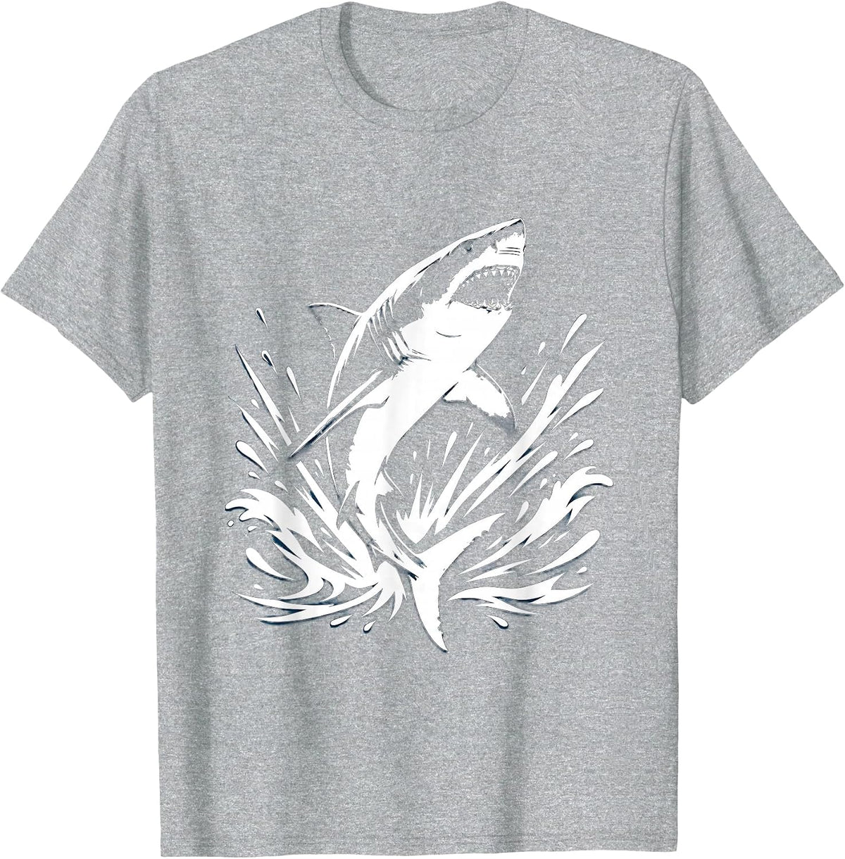 Men's Boys Shark Bursting Through Wave Splash T-Shirt - Heather Grey
