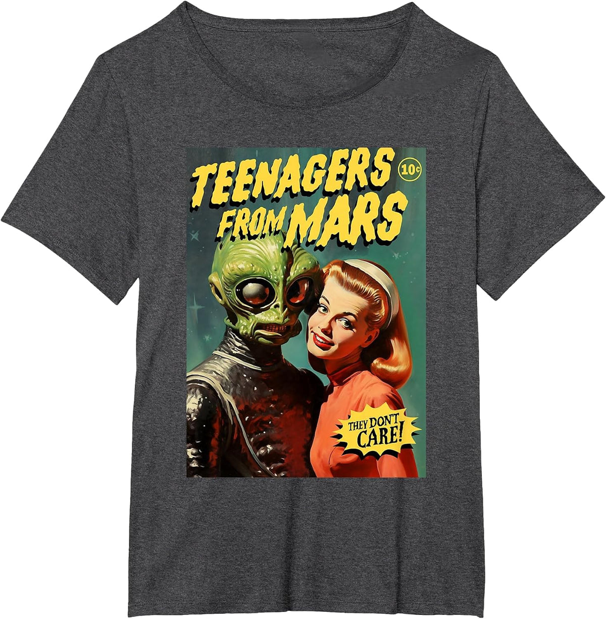 Teenagers from Mars 1950s Horror Comic Cover T-Shirt - Dark Heather Grey