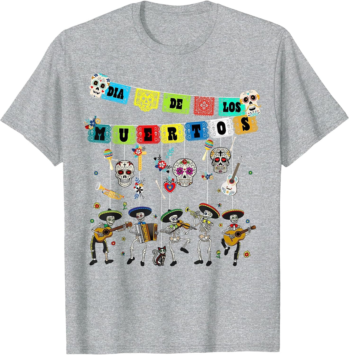 Dia De Los Muertos Day of the Dead Funny Skull Dancing T-Shirt - Heather Grey