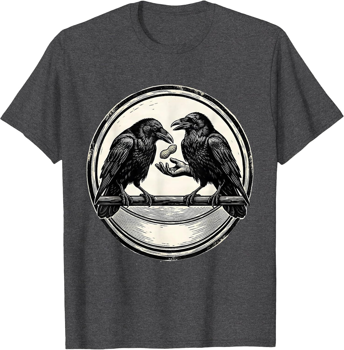 Men's Engraved Crows Dark Humor Gothic Bird Lover T-Shirt - Dark Heather Grey