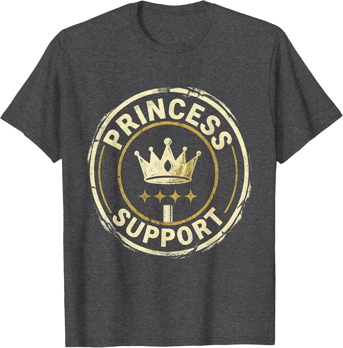 Men's Princess Support Distressed Rubber Stamp Family Matching T-Shirt - Dark Heather Grey