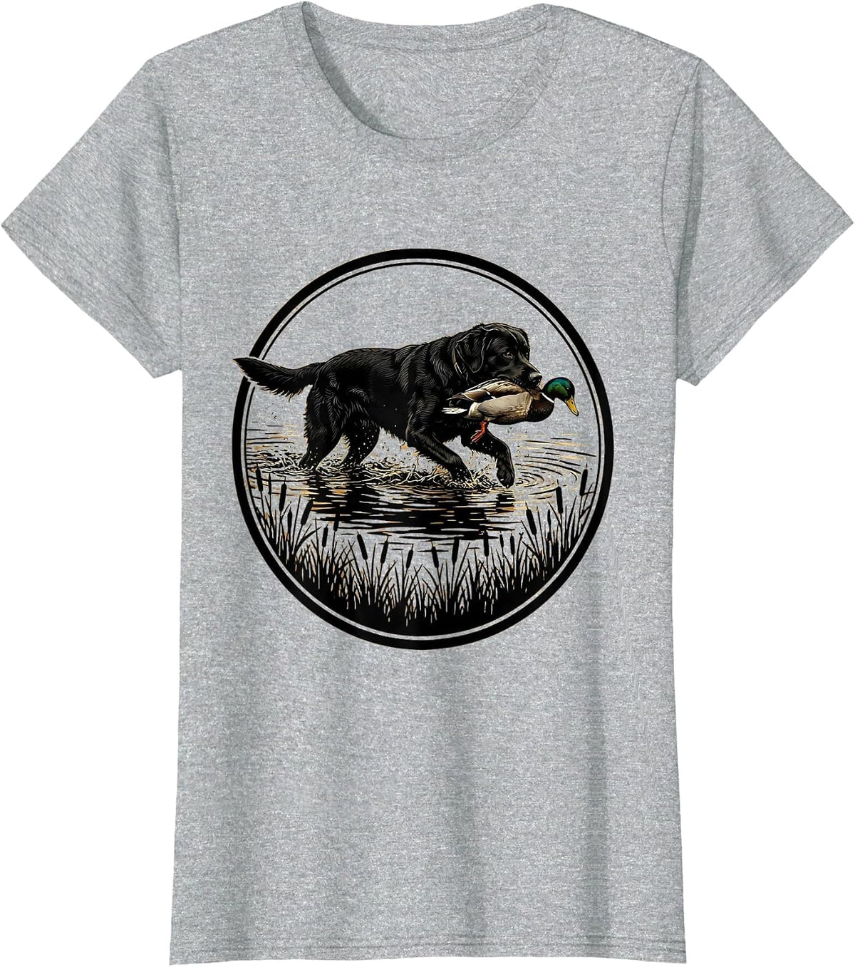 Hunting Dog Duck Retrieve Illustration T-Shirt - Heather Grey