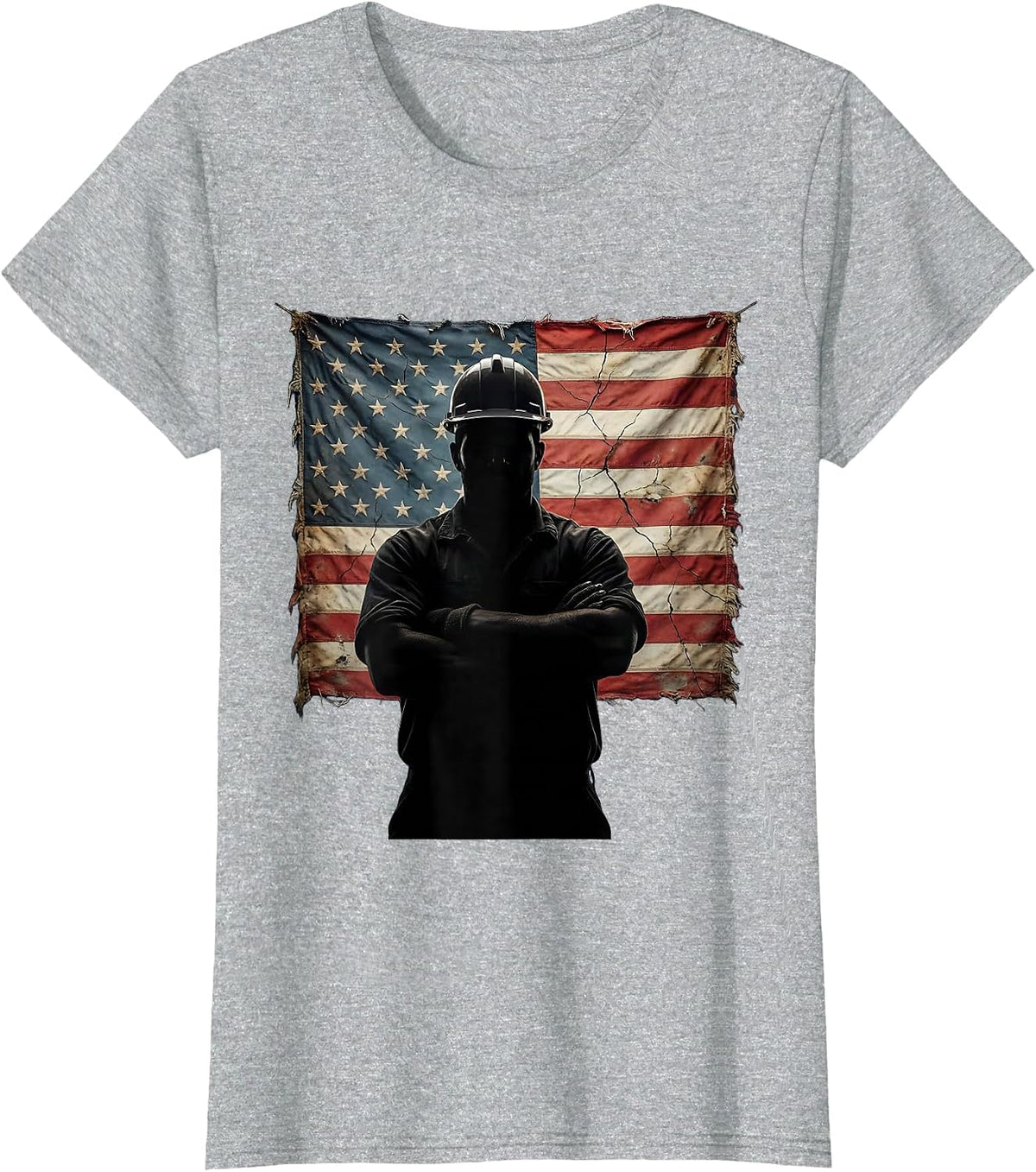 Construction Worker Hard Hat Crossed Arms Graphic T-Shirt - Heather Grey