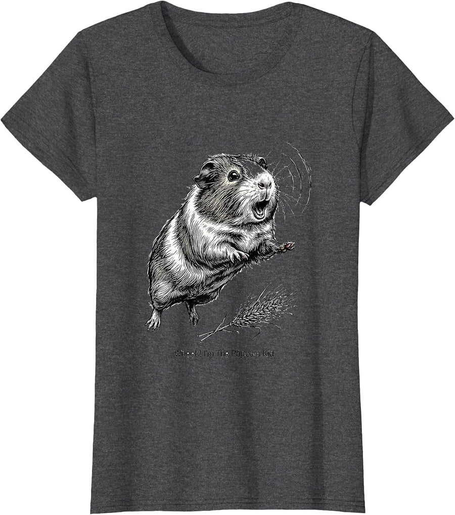 Women's Wheek! I'm The Popcorn Kid Funny Guinea Pig Cavy Lover T-Shirt - Dark Heather Grey