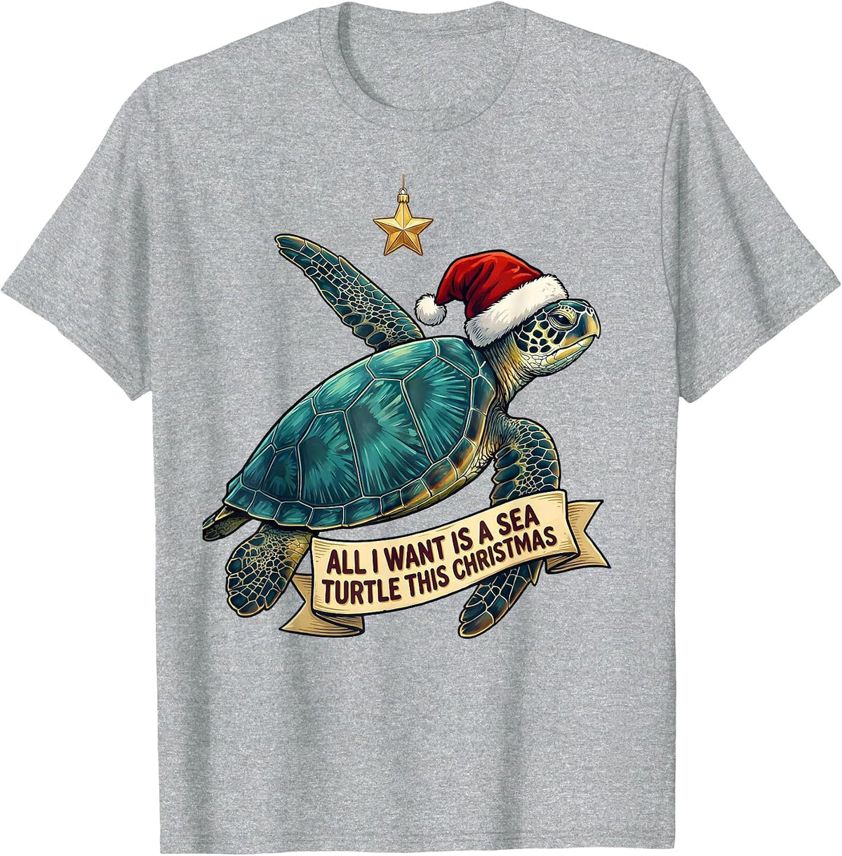 Men's All I Want Is A Sea Turtle This Christmas Sea Turtle Lover T-Shirt - Heather Grey
