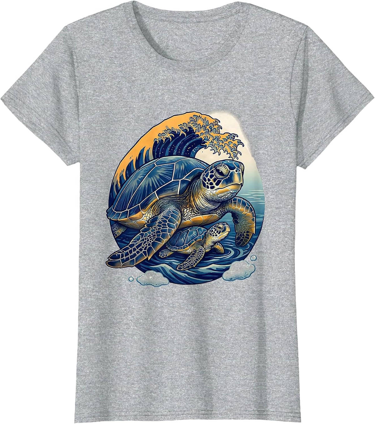 Sea Turtle Hatchling Ukiyo-e Ocean Animal Art T-Shirt - Heather Grey