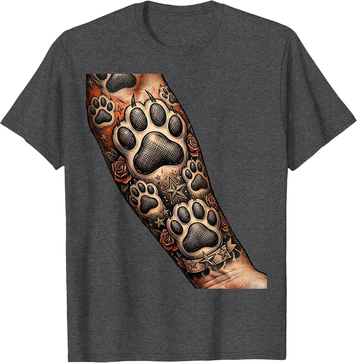 Childless Cat Dad Summer Cat Pawprint Tattoo T-Shirt - Dark Heather Grey