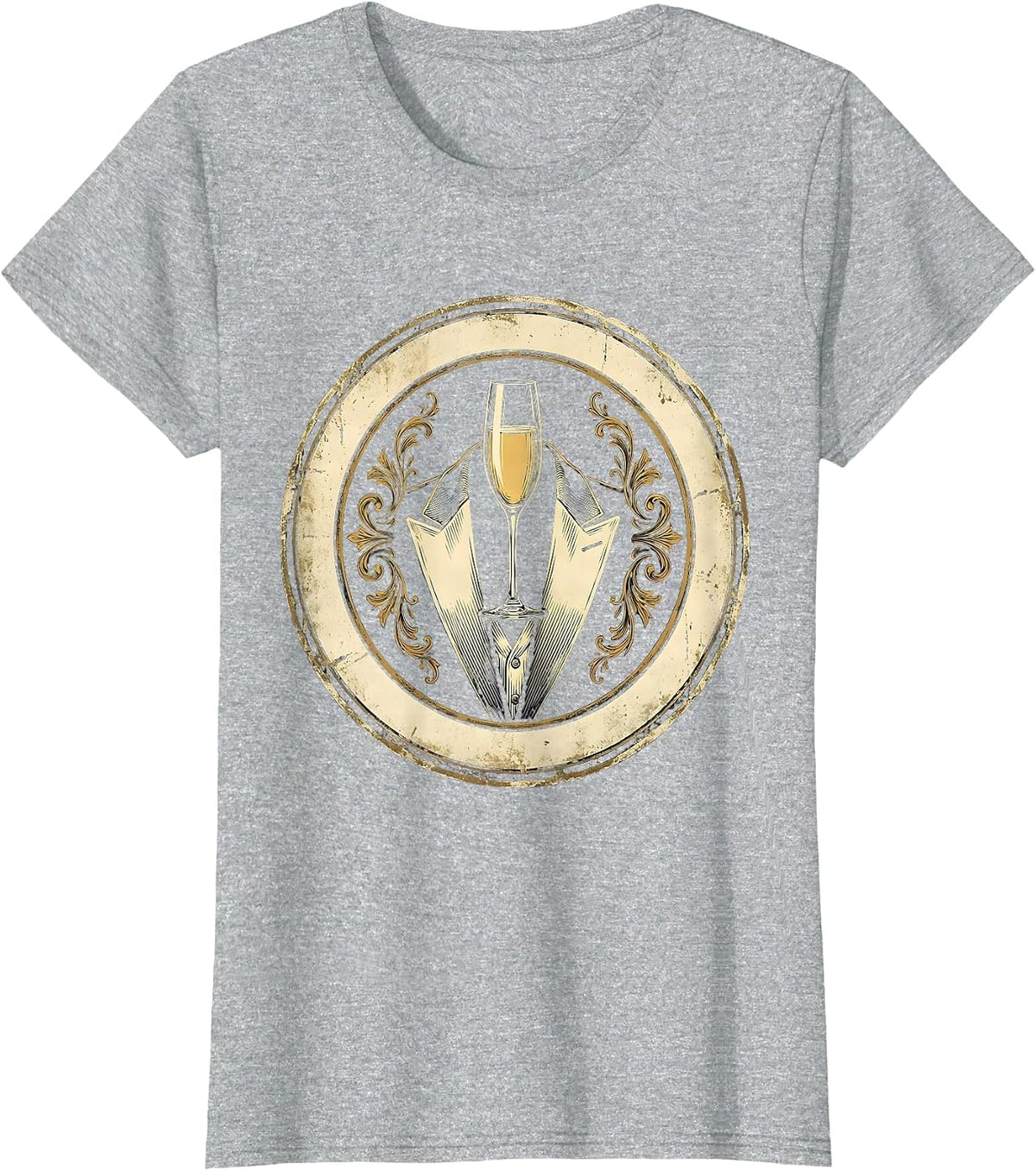 Champagne Glass on Tuxedo Lapel Graphic T-Shirt - Heather Grey