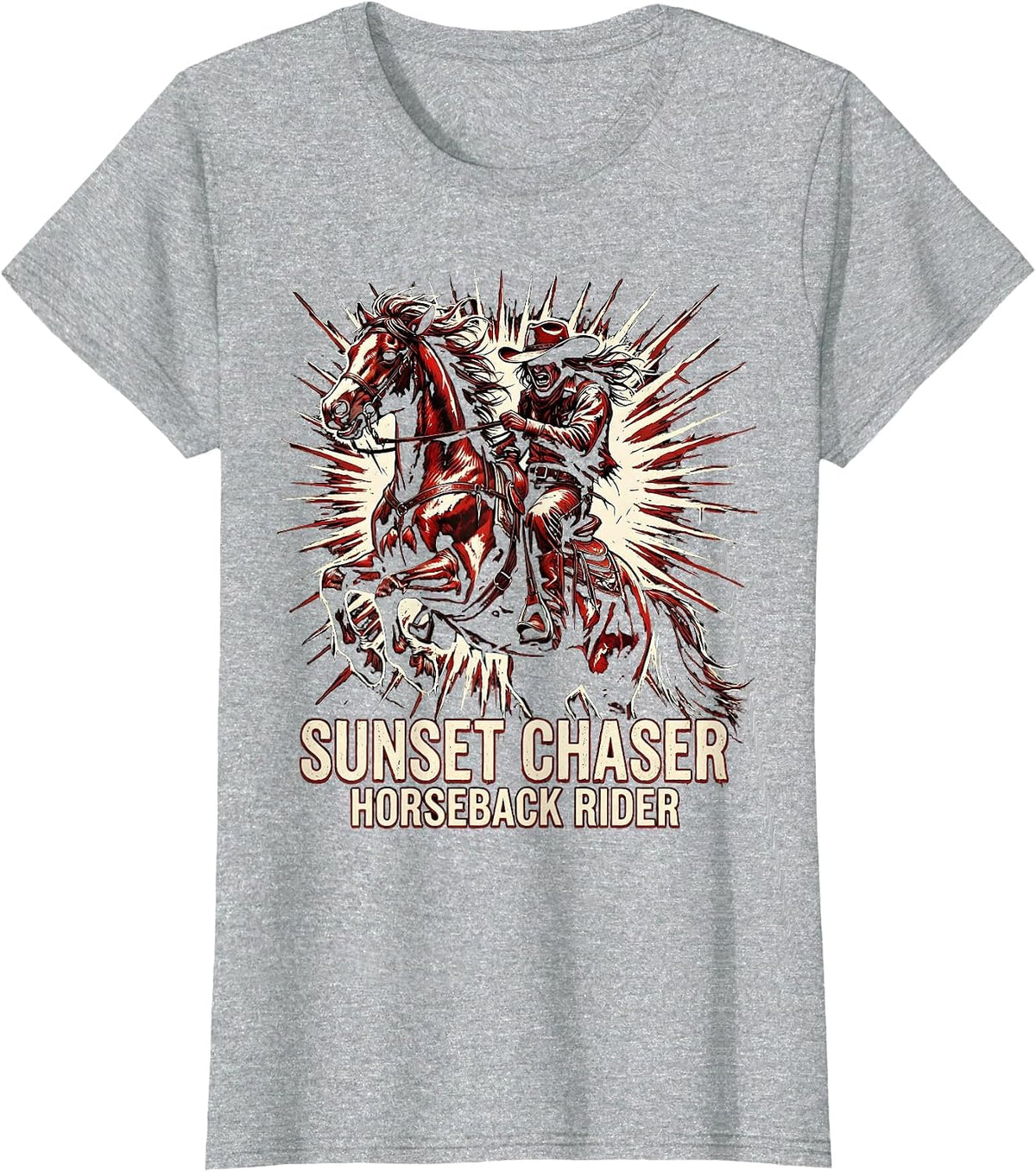 Sunset Chaser Horseback Rider Western Design T-Shirt - Heather Grey