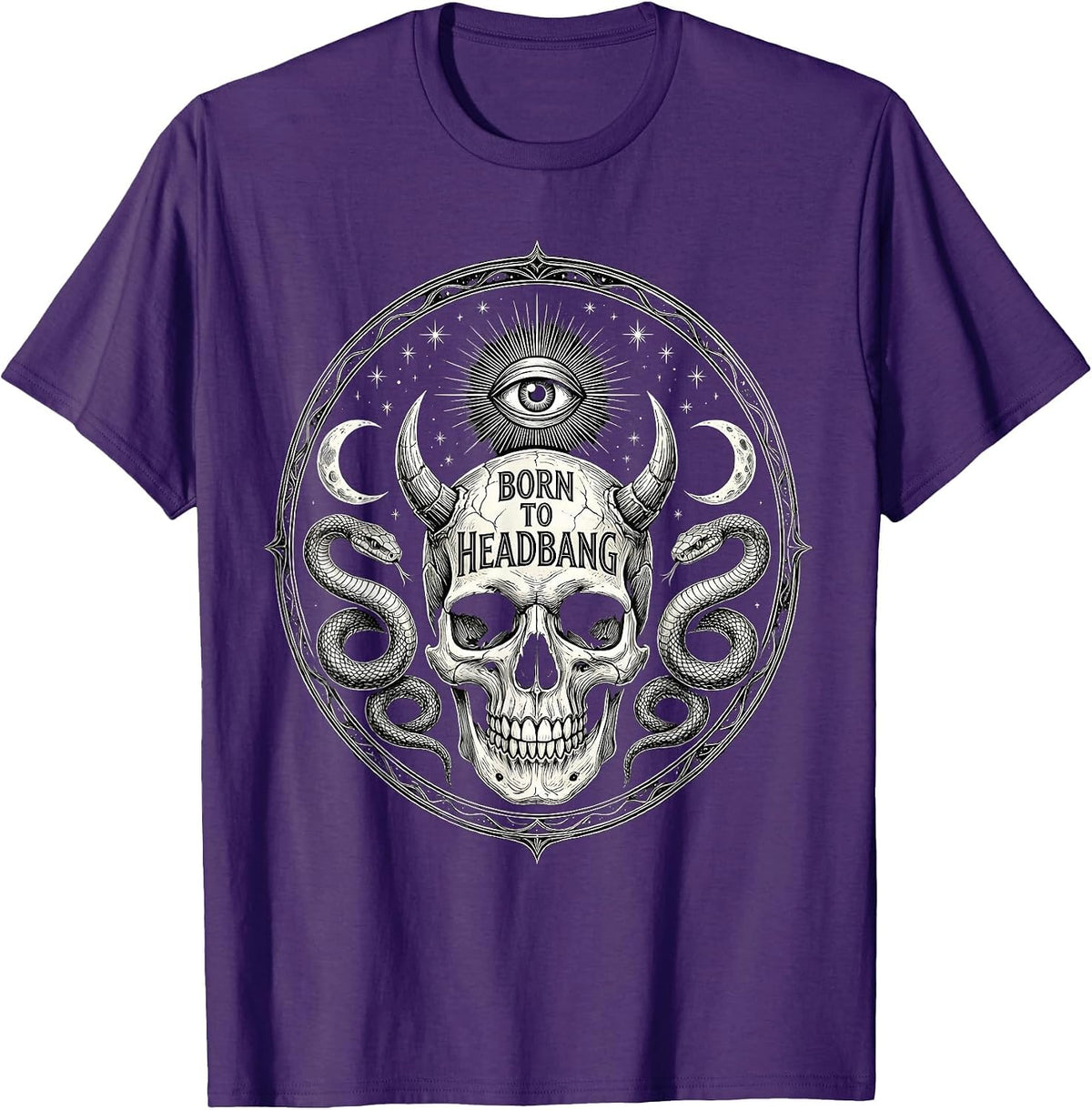 Men's Born to Headbang Metal Band Graphic Design T-Shirt - Purple