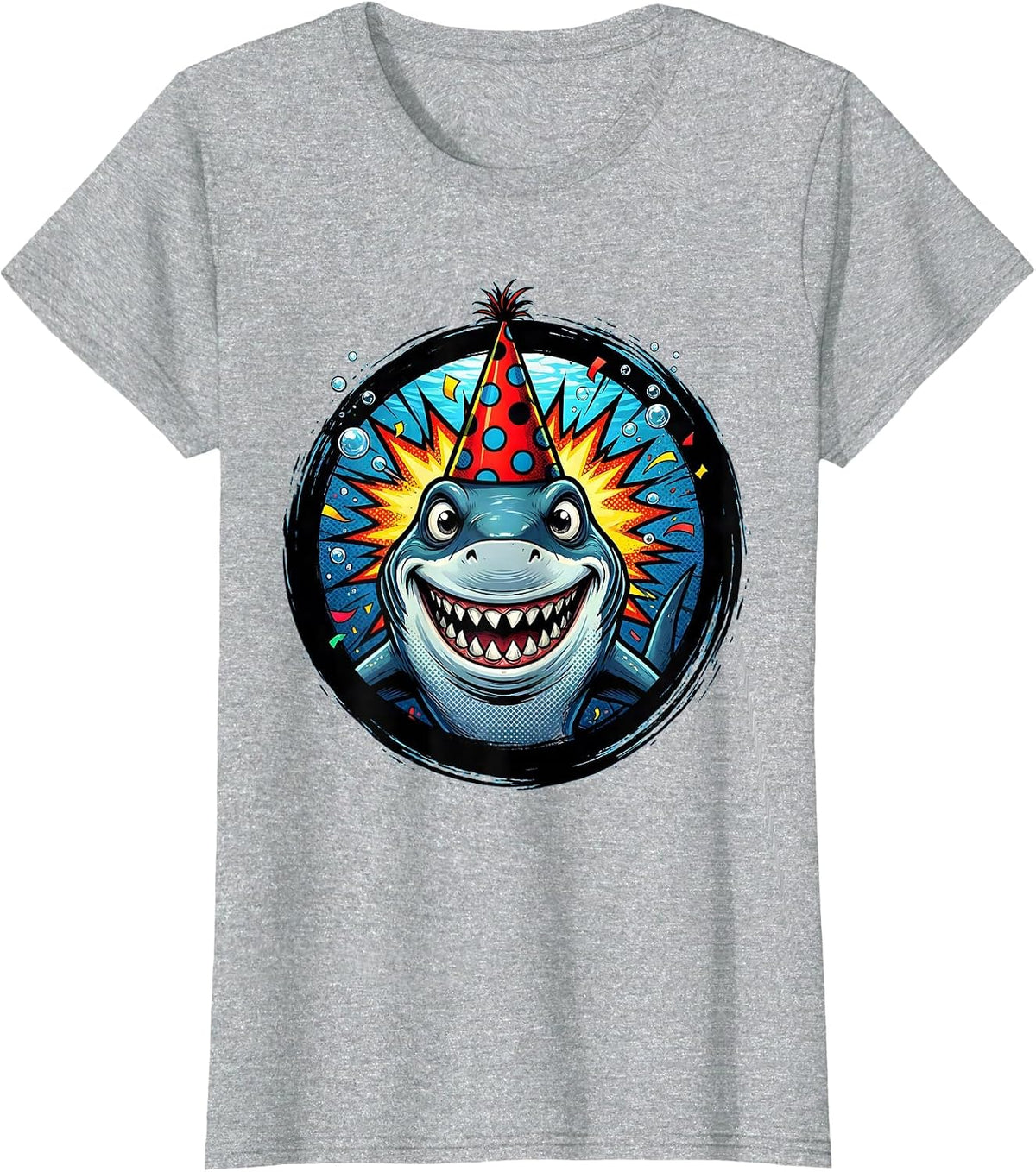 Women's Birthday Boy Shark Party Hat Underwater Scene T-Shirt - Heather Grey