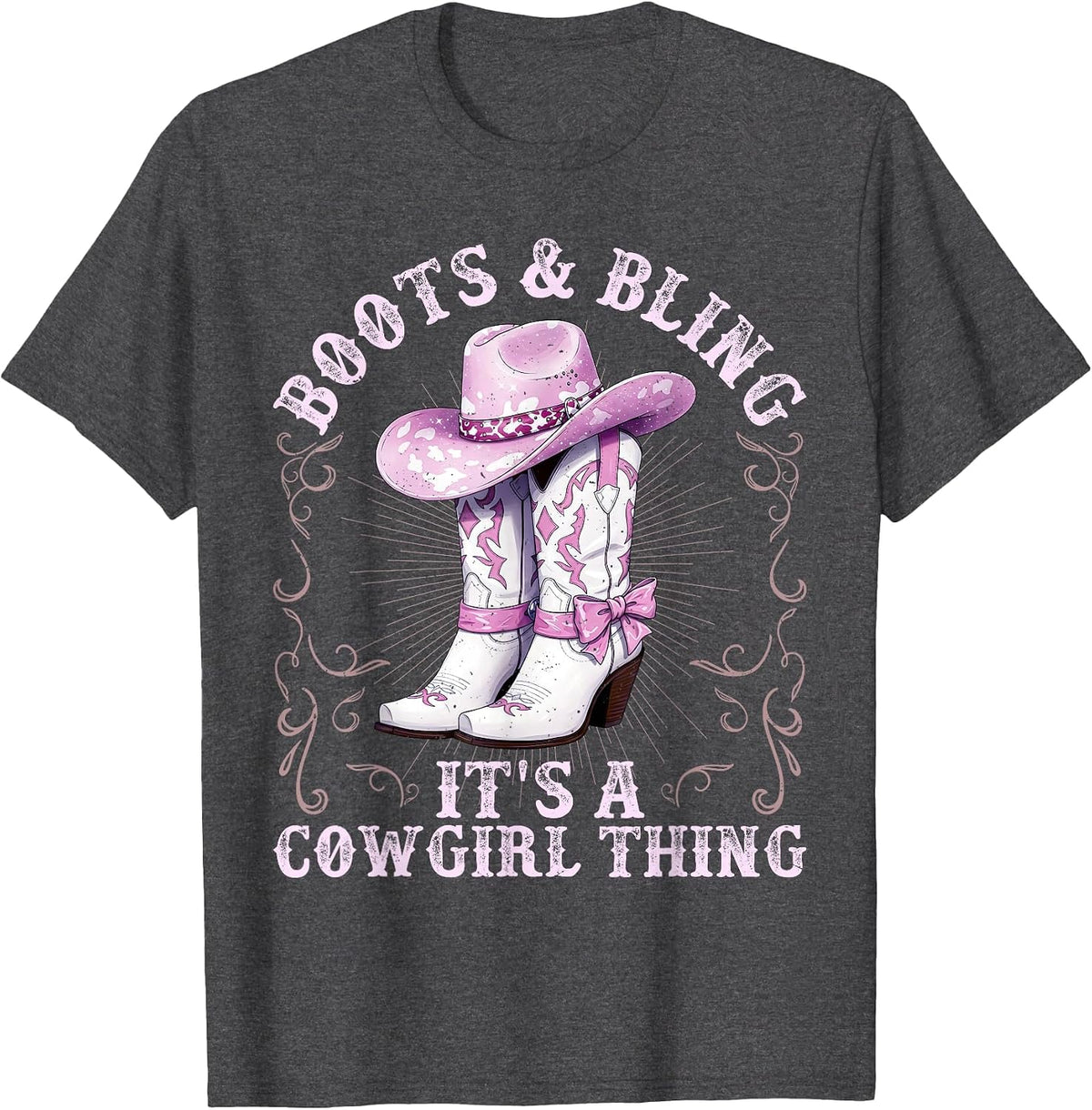 Boots and Bling It’s A Cowgirl Thing Western Rodeo Cowgirls T-Shirt - Dark Heather Grey