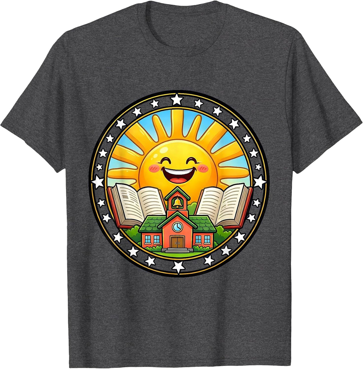 Cheerful Sunrise Over a Learning Classroom T-Shirt - Dark Heather Grey