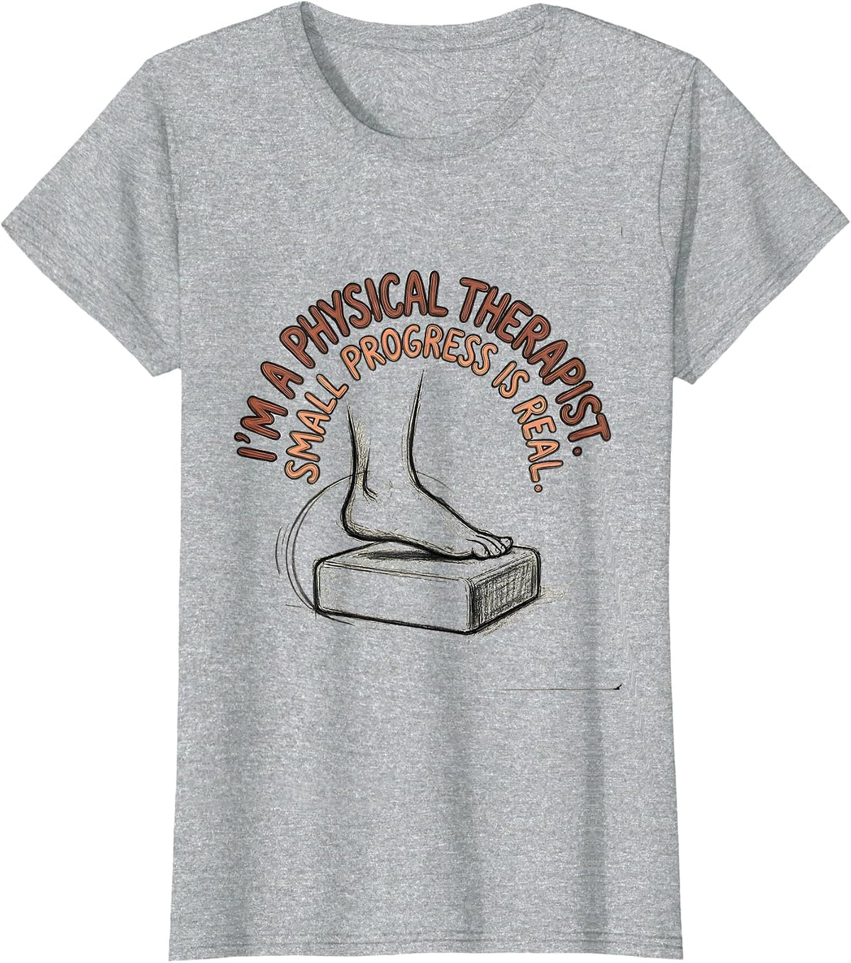 Women's I'm A Physical Therapist Small Progress Is Real Retro Groovy T-Shirt - Heather Grey
