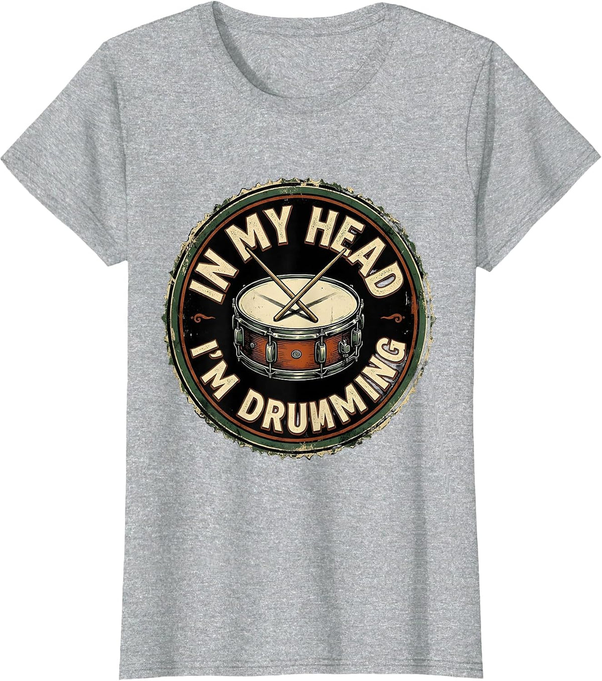 In My Head I'm Drumming Vintage Drummer Design T-Shirt - Heather Grey