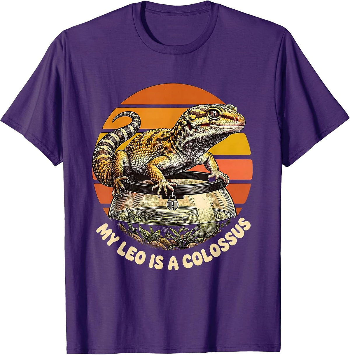 Men's My Leo Is A Colossus Retro 70s Funny Leopard Gecko Owner T-Shirt - Purple