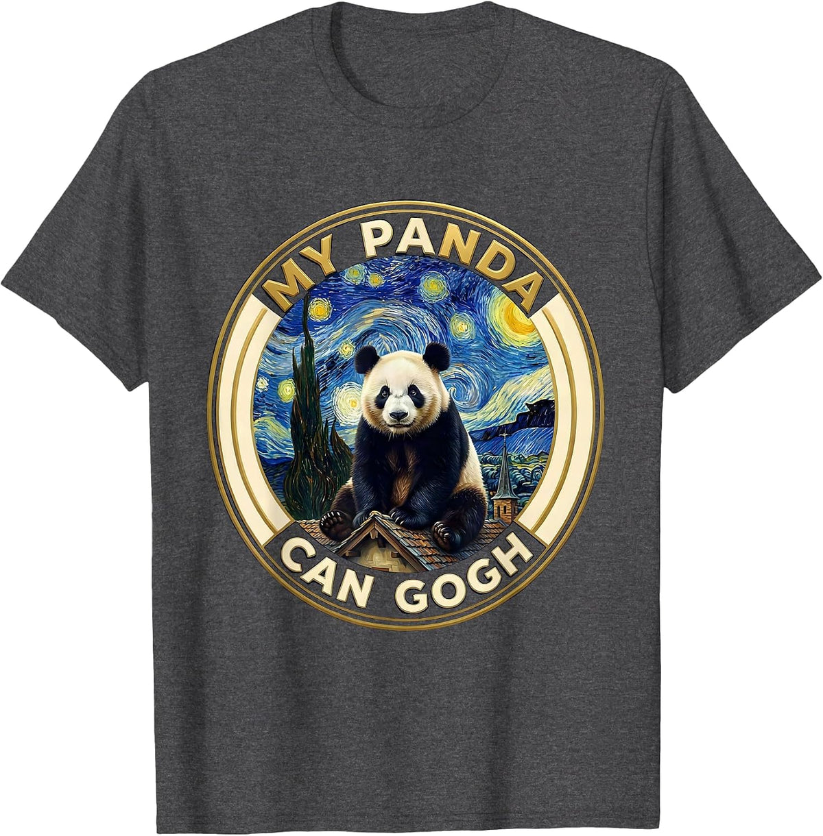 Men's My Panda Can Gogh Funny Art Parody Panda Lover Gift T-Shirt - Dark Heather Grey