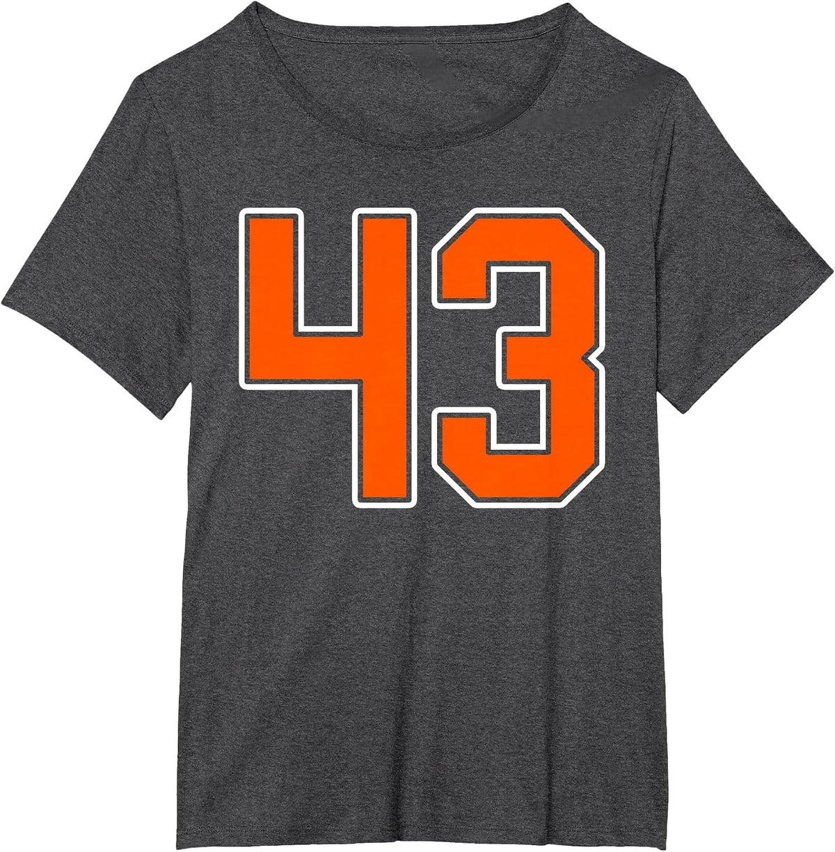 Orange White Number 43 Jersey Player Uniform #43 T-Shirt - Dark Heather Grey