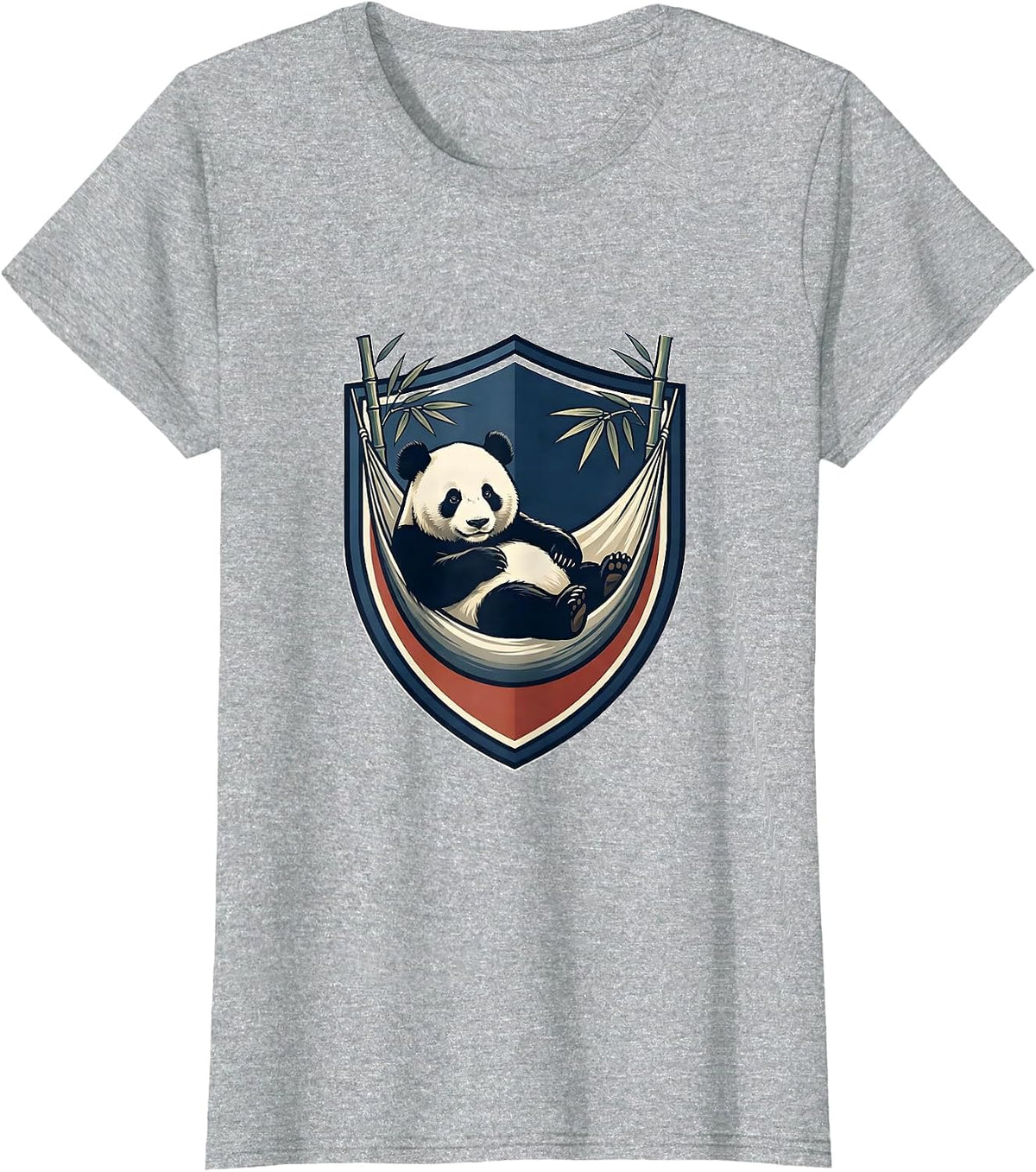Women's Panda Emblem Shield Reclining Bamboo Crest Humor T-Shirt - Heather Grey