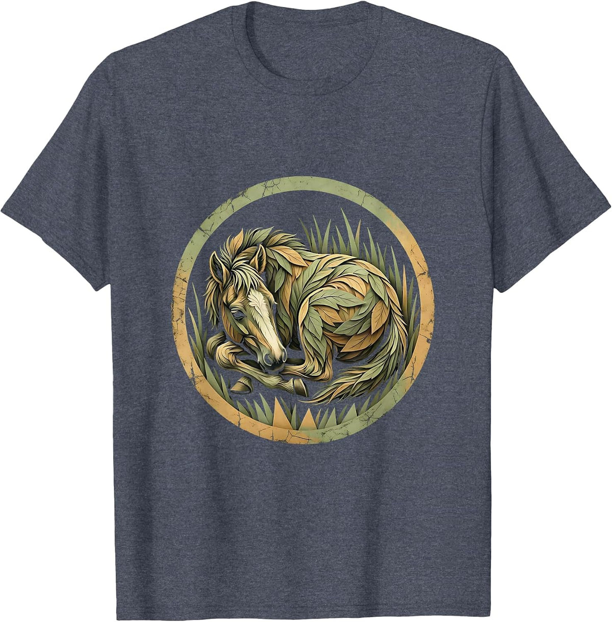 Sleeping Foal in Tall Grass Illustration T-Shirt - Heather Blue