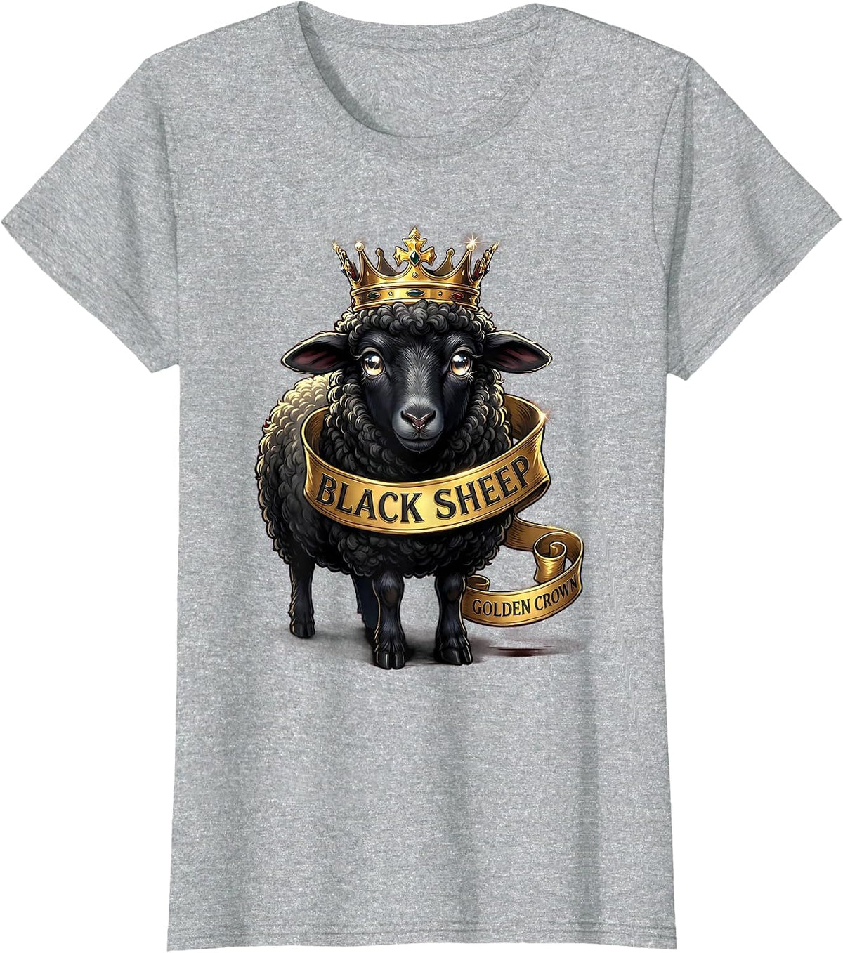 Black Sheep Golden Crown Bold Statement Design T-Shirt - Heather Grey