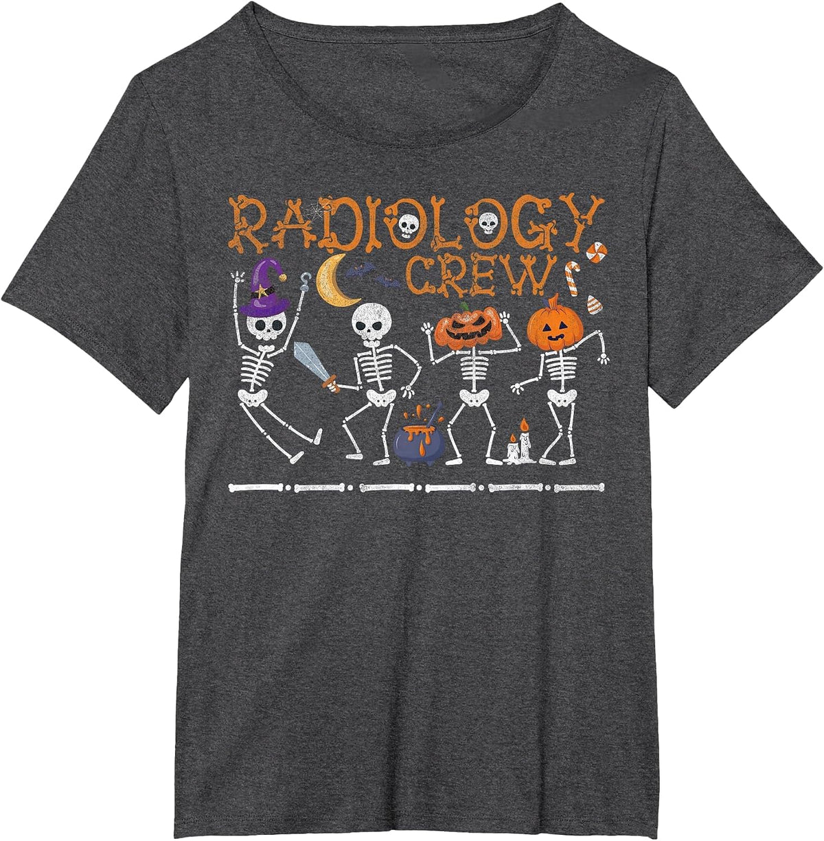 Radiology Crew Dancing Skeleton Funny Halloween Party T-Shirt - Dark Heather Grey