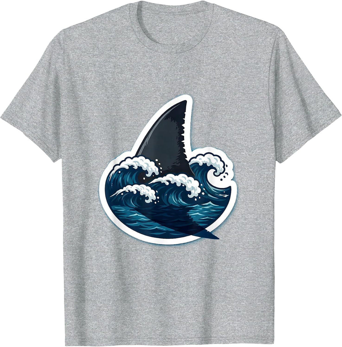 Men's Shark Fin Ocean Waves Boys Animal Print T-Shirt - Heather Grey